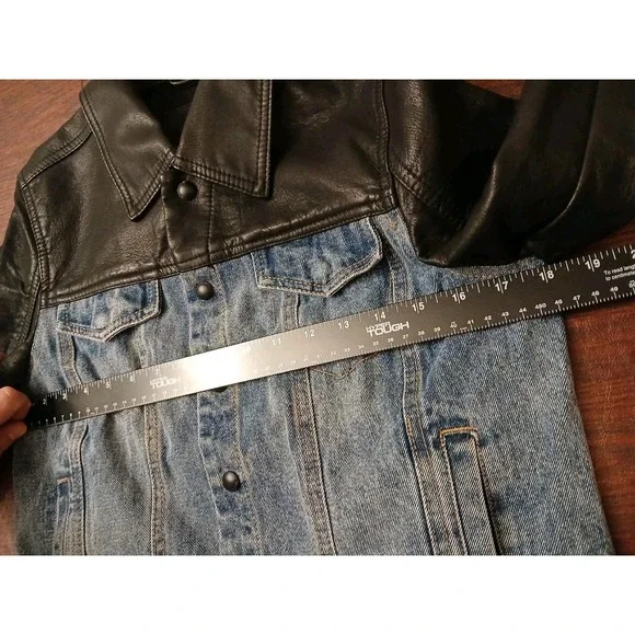 Blank NYC Black Faux Leather Jacket Blue Denim Womens Fashion Fall Size XS #316C - Picture 8 of 9